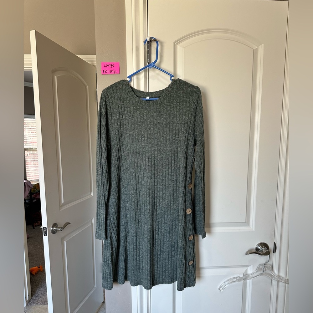 Women's Green Sweater with Button Detail